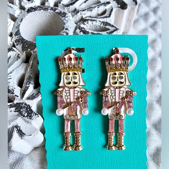 New Pink & Purple Christmas Nutcracker Crystal & Faux Pearl Statement Earrings - Picture 2 of 6